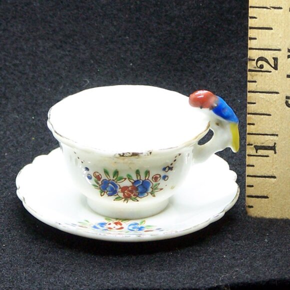 VTG MADE IN JAPAN  Miniature Demitasse Cup with Parakeet Handle and Saucer - Picture 2 of 9